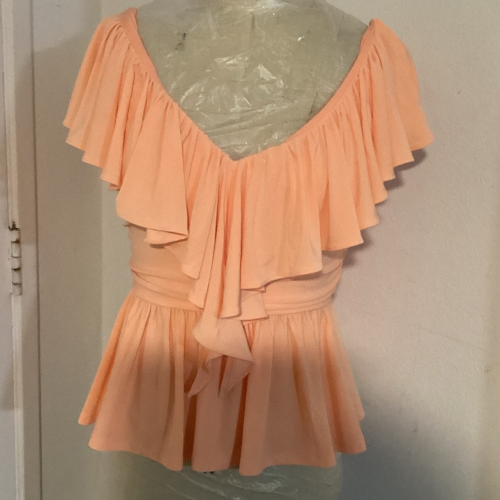 Express Coral Ruffle Off-Shoulder Blouse